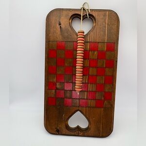 Wooden Hanging Checker Board with Heart Cut-Out  Accents